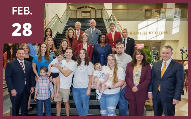 Group photo of rare disease families with the text "FEB 28."