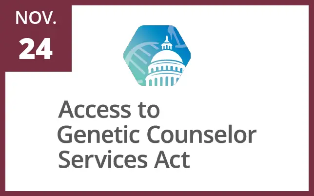 Logo for the Access to Genetic Counselor Services Act with the date 