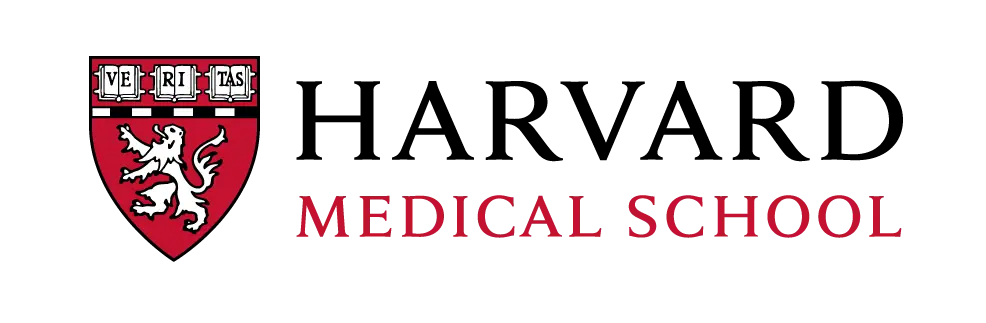 The Harvard Medical School logo featuring a red shield with a lion and the word 