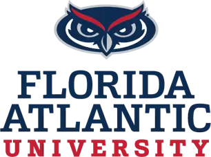 The Florida Atlantic University (FAU) logo featuring a burrowing owl's head in blue and red.