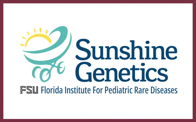 Sunshine Genetics logo with a teal baby stroller, yellow sun, and the text 