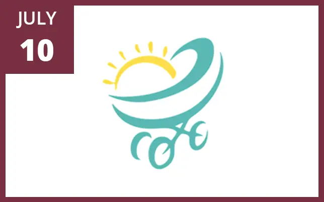 jULY 10 Sunshine Genetics logo with a teal baby stroller, yellow sun, and the text "Sunshine Genetics" above "FSU Florida Institute for Pediatric Rare Diseases."